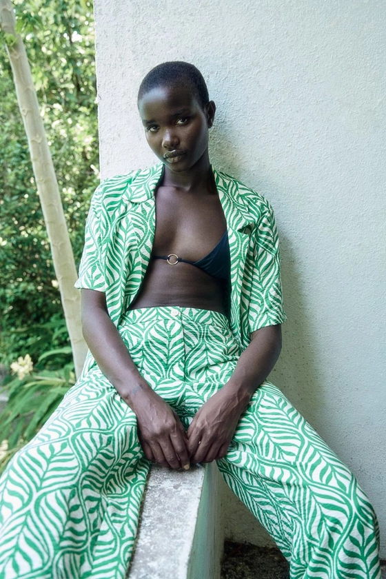 와이드 팬츠 - 그린/나뭇잎 패턴 - 여성 | H&M KR