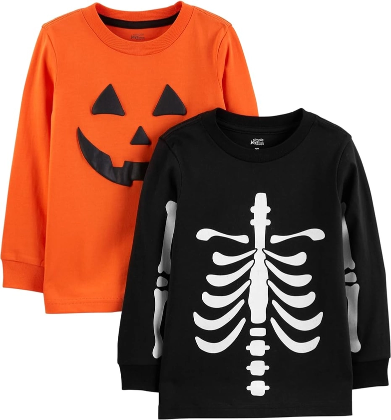 Amazon.com: Simple Joys by Carter's Toddler Boys' Halloween Long-Sleeve Tees, Pack of 2, Halloween Pumpkin Print/Skeleton, 5T: Clothing, Shoes & Jewelry