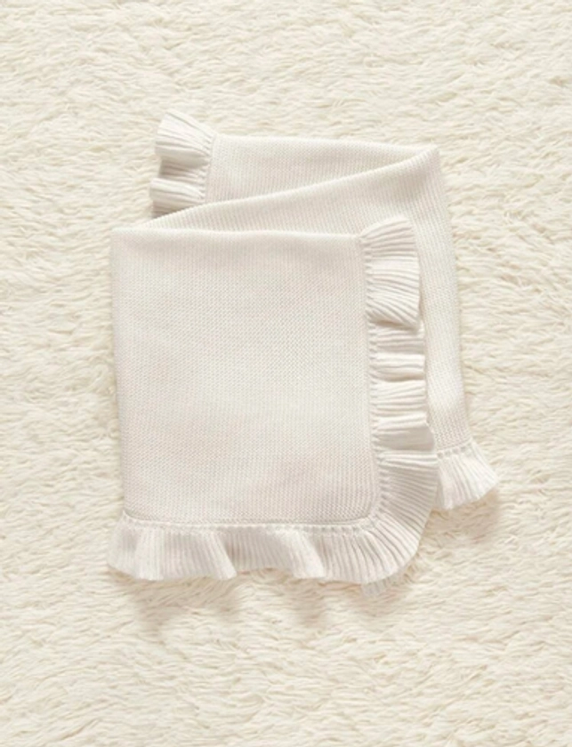 Ruffle Hem Knit Blanket -White | Aurora Olivia