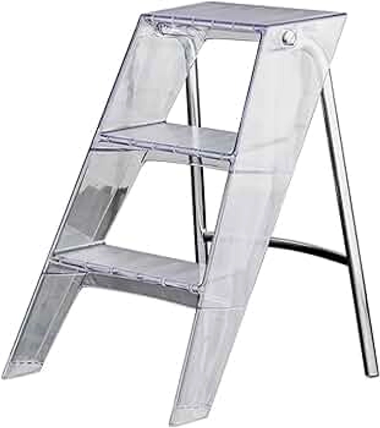 Portable Ladder Stool Folding Step Ladder 2-in-1 Design Step Stools for Adults Acrylic Anti-Slip Three-Step Step Stool for Home and Library (transparent white, 20.47x17.32x24.8 in)