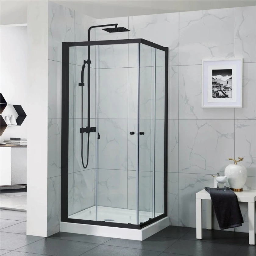 Black Square Corner Sliding Shower Screen