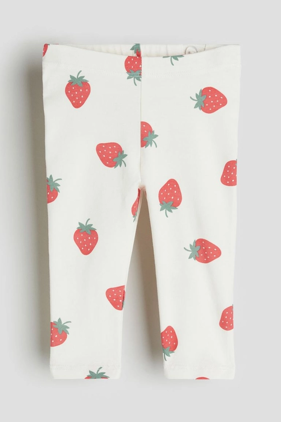 Cotton leggings - Regular waist - Long - Cream/Strawberries - Kids | H&M GB