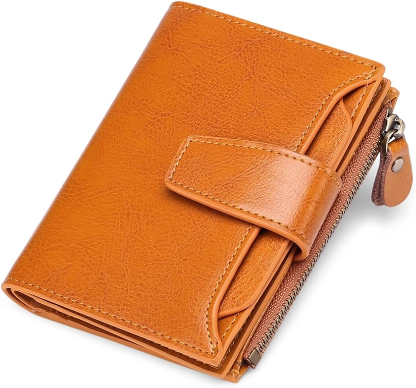SENDEFN Women's RFID Blocking Leather Small Compact Bi-fold Zipper Pocket Wallet Card Case Purse with ID Window