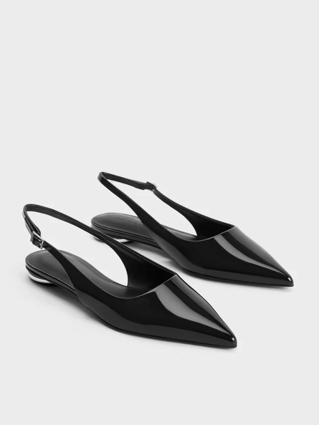 Escarpins vernis à bout pointu et bride arrière noir verni | CHARLES & KEITH