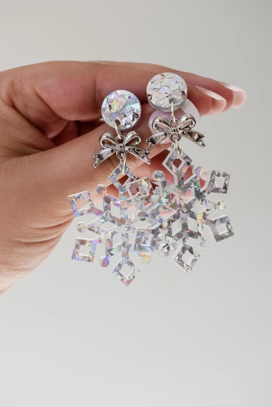 Silver snowflake dangle Acrylic earrings