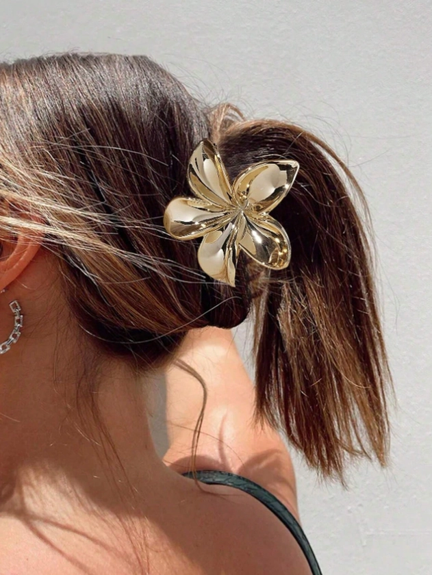 1pc/Set Golden/Silver Flower Shaped Hair Clip, Fashionable Solid Color Hair Accessory, Suitable For Updo, High-End Elegant Hair Jewelry For Women, Hair Jaw Claw Piranha De Flor