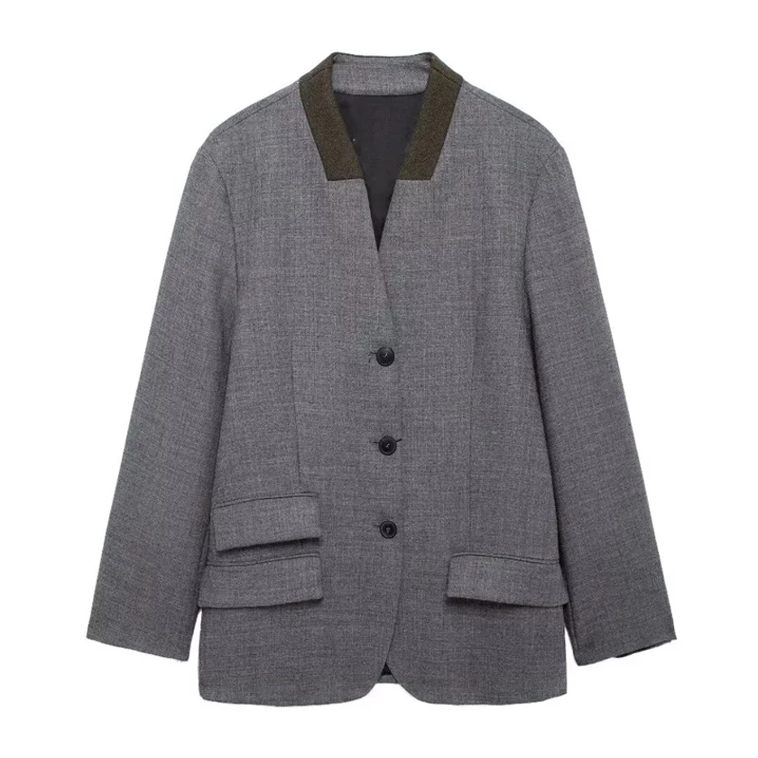 Blazer à col en V pour femmes, veste adt élégante, streetwear décontracté, manteau à la mode, vêtements d'automne, nouveau, 2024 - AliExpress