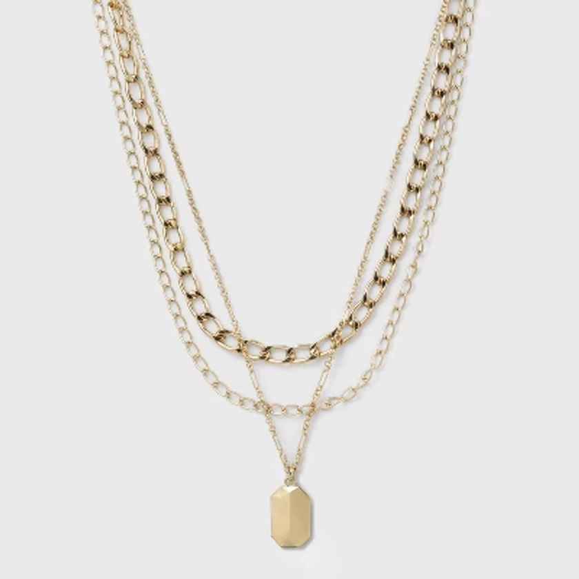 3 Row Chunky Chain Necklace - A New Day™ Gold