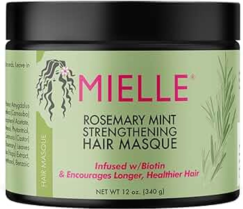 Mielle Organics Rosemary Mint Strengthening Hair Masque, Essential Oil & Biotin Deep Treatment, Miracle Repair for Dry, Damaged, & Frizzy Hair, 12 Ounces