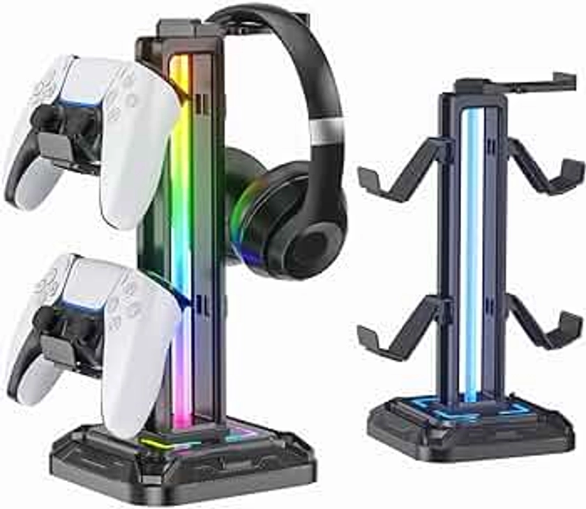 KDD RGB Headset Stand with 9 Light Modes - Controller Holder for Desk - Rotatable Headphone Stand & Detachable Controller Hook for PC Earphone Accessories(Black)