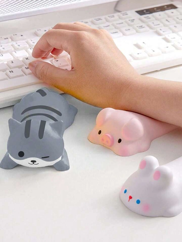 1 pieza de lindo soporte para muñeca, apoyo para el codo del teclado del mouse de la computadora, para escritorio, ergonómico, Kawaii, suministros de oficina, almohadilla para el mouse de PU con diseño de animals (gato, cerdito, perro, conejo, rana, oso, panda, pato) de elevación lenta.