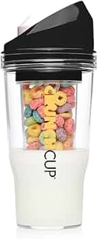 CRUNCHCUP XL Black - Portable Plastic Cereal Cups for Breakfast On the Go, To Go Cereal and Milk Container for your favorite Breakfast Cereals, No Spoon or Bowl Required