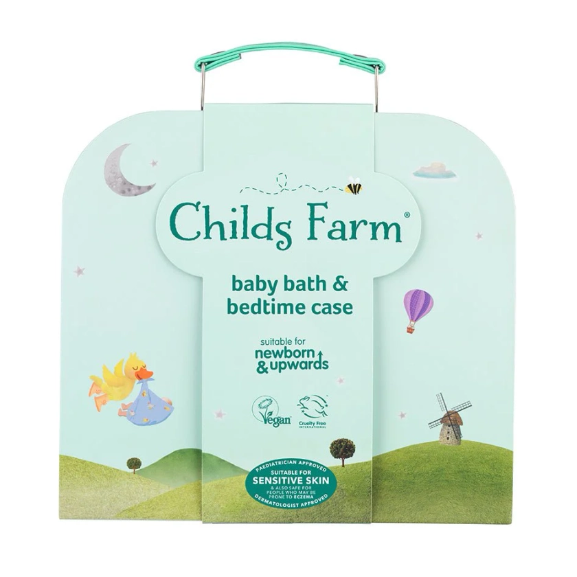 Childs Farm Baby Bedtime Suitcase Gift Set - Newborn Baby Shower Present, Delicate Fragrance, Sleep Aid, Skincare Essentials