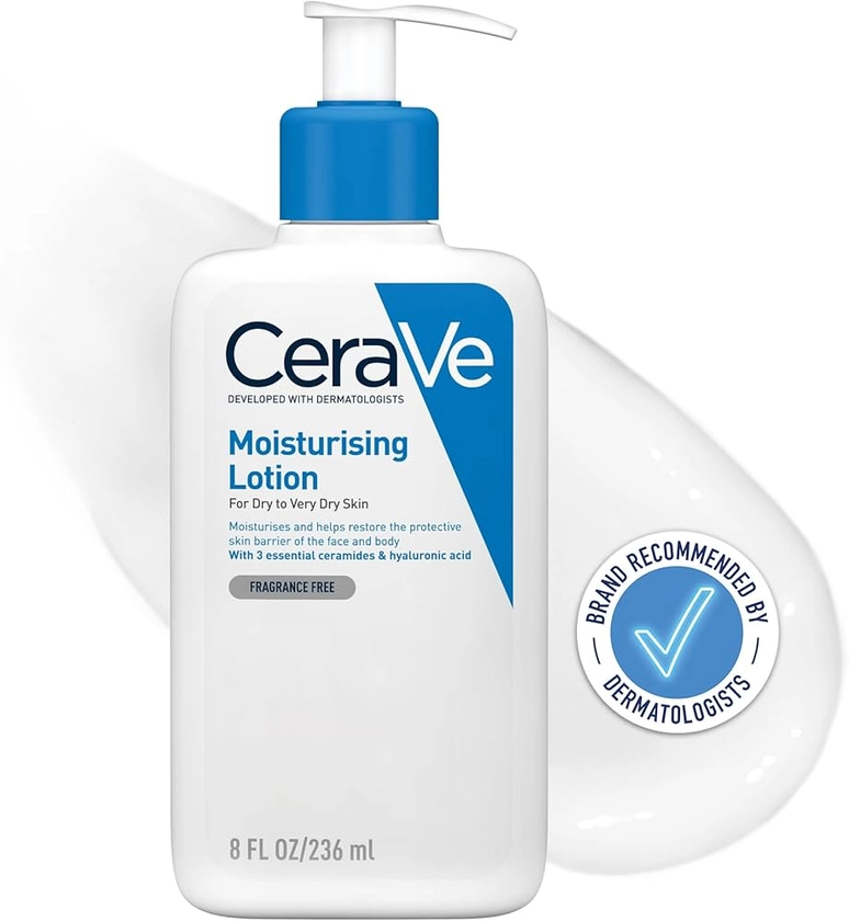 CeraVe Moisturising Lotion, with hyaluronic acid and 3 essential ceramides, Daily Face & Body Moisturiser for Dry to Very Dry Skin (Packaging may vary) 236 ml (Pack of 1) : Amazon.co.uk: Beauty