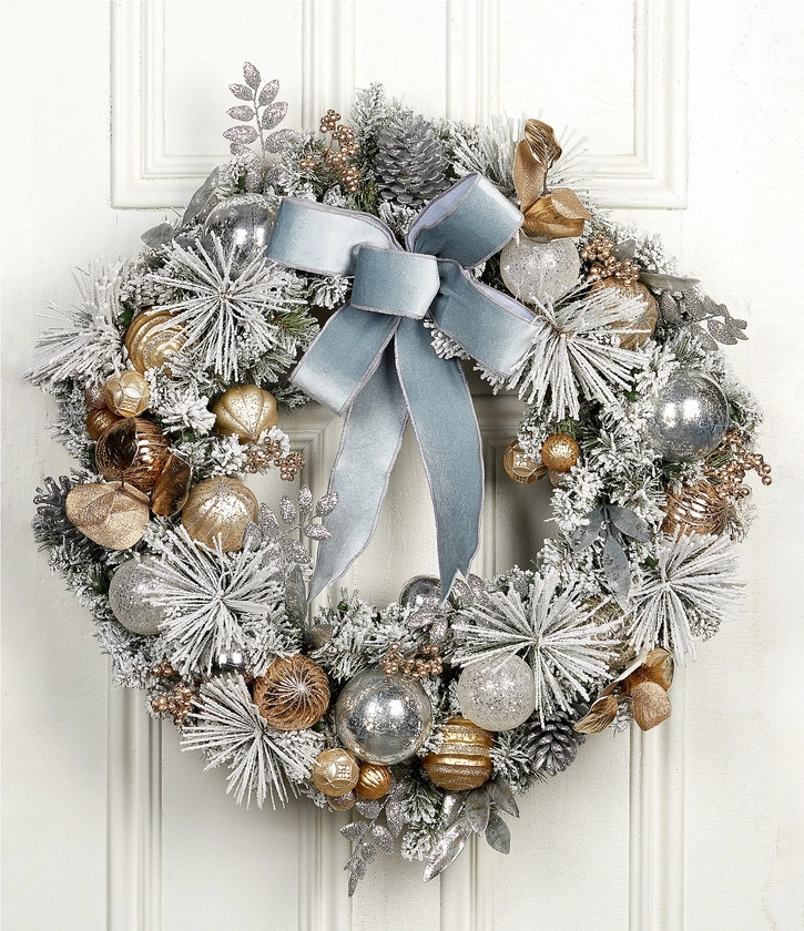 Southern Living Blue Christmas Collection Pre-Lit Flocked Wreath | Dillard's