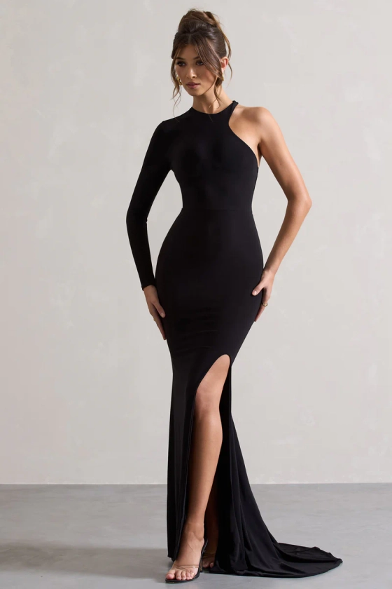 Toya | Black Asymmetric Split Maxi Dress