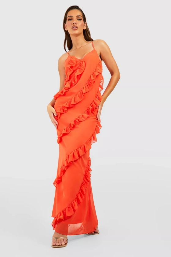 Chiffon Ruffle Detail Maxi Dress