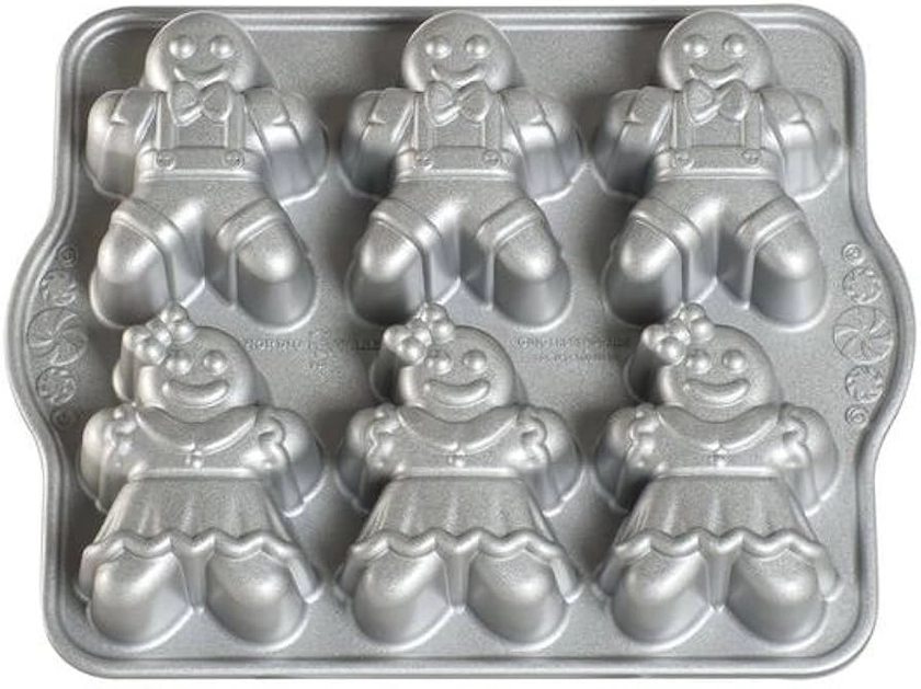 Nordic Ware Gingerbread Kids Cakelet Pan, Christmas Aluminium Bundt Tin, Bundt Cake Tin for Gingerbread, Premium Cake Mould Made in the USA, Colour: Silver