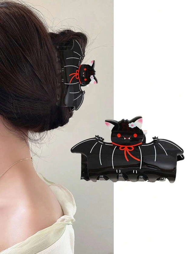 1 pieza Pinza de cabello en forma de garra de murciélago de acrílico negro de moda y única, adecuada para moño, cola de caballo, casual, fiesta, Halloween, regalo de Navidad