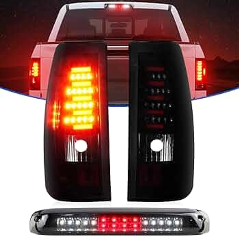 LED Tail Light + 3rd Brake Light Kit Fit for Chevy Silverado & for GMC Sierra 1500 2500 HD 2003-2006, Silverado Sierra 3500 2004-2006, Silverado/Sierra Classic Models 2007, Black Housing Smoke Lens