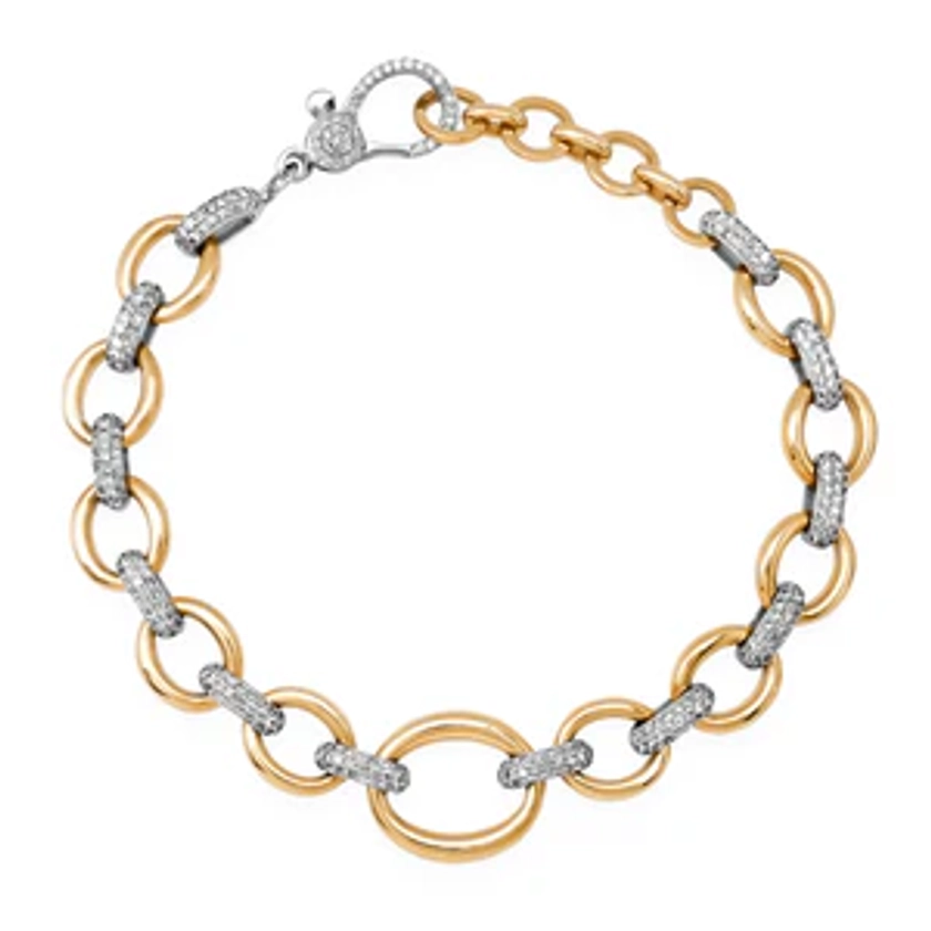 Mixed Metal Diamond & High Polish Chain Link Bracelet