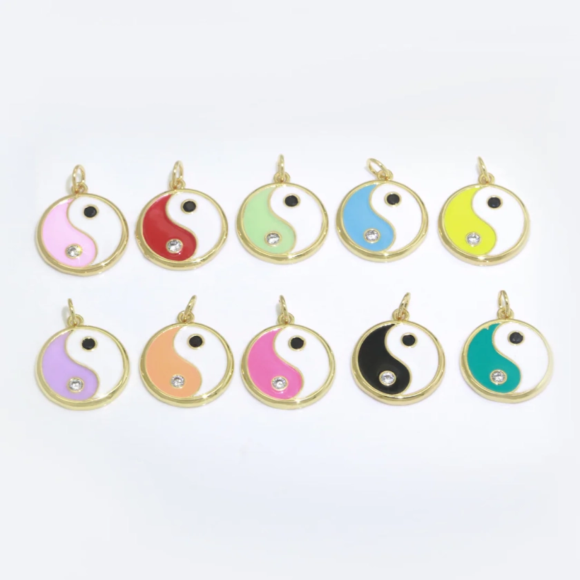 Colorful Enamel Yin Yang Charm Circle Pendant, 14K Gold Filled Enamel Y2K Jewelry Pendant, Summer Trend Necklace Earring Bracelet Charm - Etsy