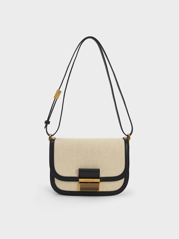 Black Charlot Canvas Crossbody Bag | CHARLES & KEITH