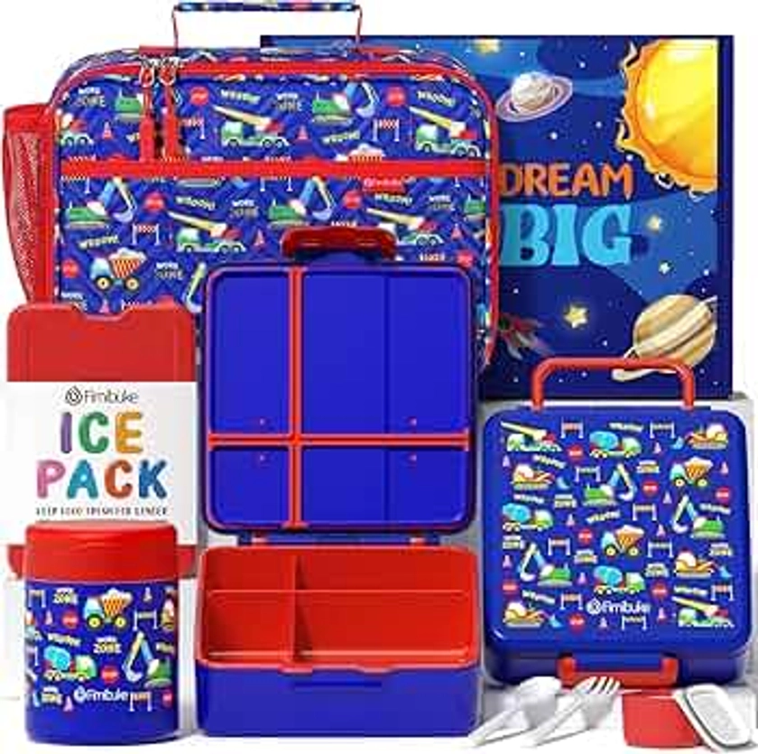 Fimibuke Kids Bento Snack Lunch Box with 4 Compartment, Insulated lunch Bag, Stainless Steel Vacuum Thermos Food Jar, Ice Pack, Utensils Set, Birthday Gift for Age 3-12 Back to School Toddler Girl Boy