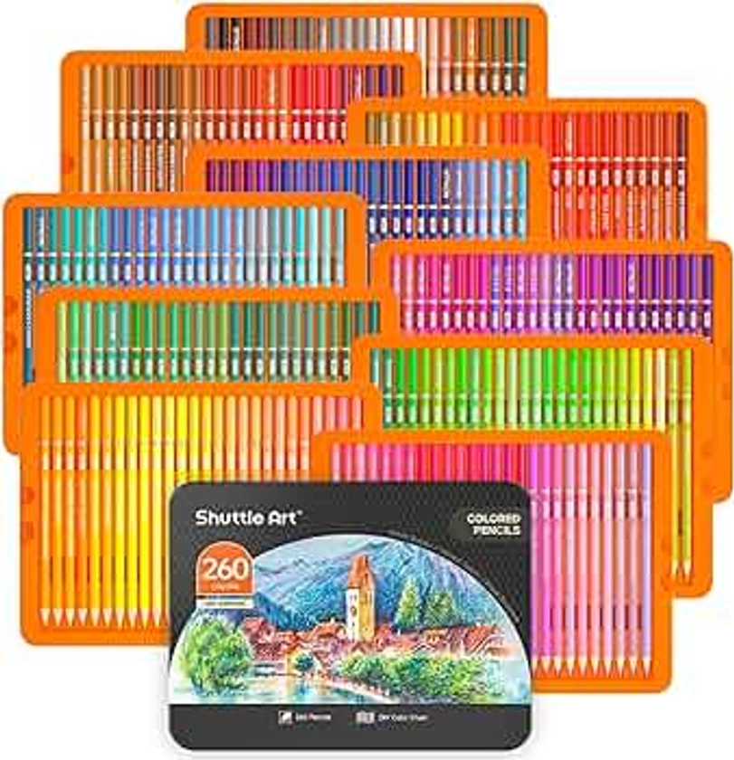 Shuttle Art 260 Colored Pencils, Colored Pencils for Adult Coloring, Vibrant Colors, Break Resistant Soft Core Coloring Pencils for Adults Kids in Tin Box, Color Pencils for Drawing Coloring Sketching