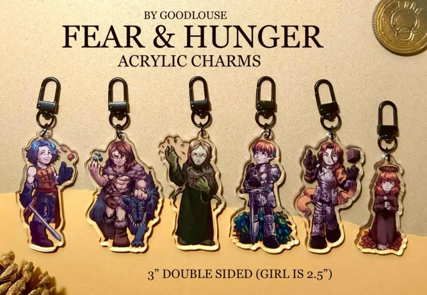 Fear and Hunger Character Charms || Ragnvaldr, Enki, Cahara, D'arce, Girl and Le'garde || Clear 3" RPG Maker Acrylic Charms