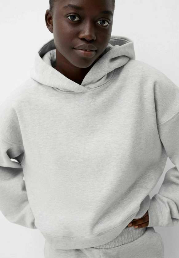 Bershka PLUSH - Sweat à capuche - mottled grey/gris chiné - ZALANDO.FR