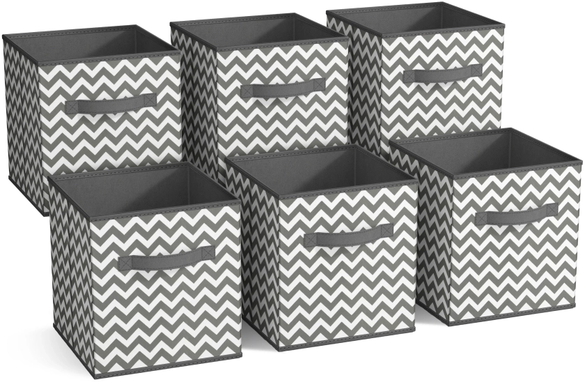 Sorbus Foldable Fabric Cube Storage Basket Bins for Adults and Children (Chevron Gray/White, 6-Pack)