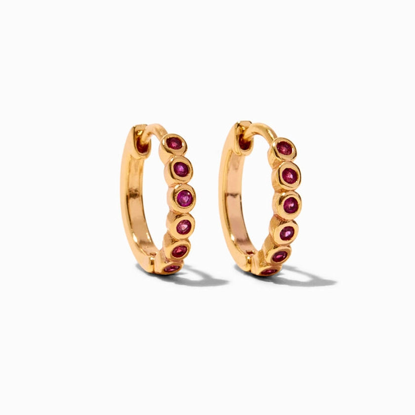 18k Yellow Gold Plated Cubic Zirconia 8MM Fuchsia Bubble Huggie Hoop Earrings