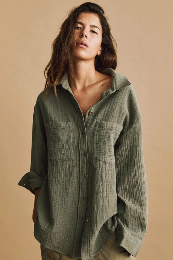 Cotton Shirt - Khaki green - Ladies | H&M US