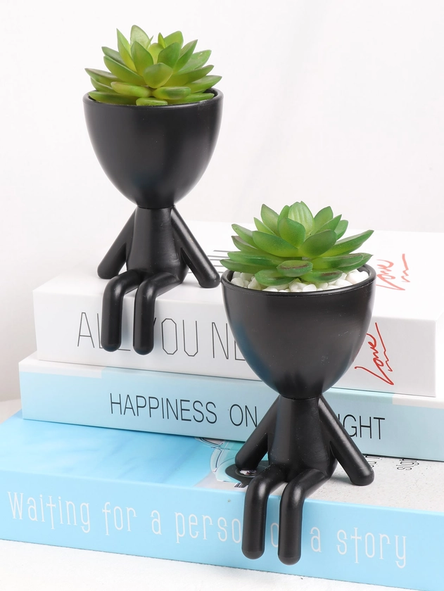 1Pc Artificial Succulent Bonsai With Creative Plastic Pot For Wedding Party Festive Decorations