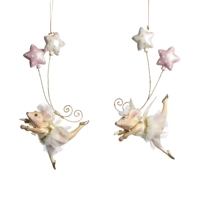 Goodwill M&G Christmas Ornament - Ballerina Mice with Balloons - set of 2 - pink white - 18.5 cm