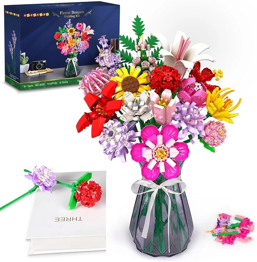 Amazon.com: HOGOKIDS Flowers Bouquet Building Set - 1413PCS Bouquet Botanical Collection Building Blocks Toy, 18 Flowers Home Plant Decor, Christmas Birthday Gift for Adults Kids Girls Ages 8+ : Arts, Crafts & Sewing