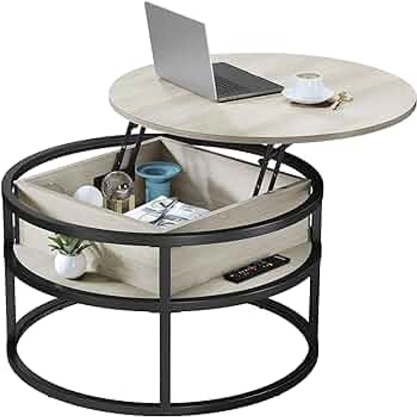 YITAHOME Lift Top Coffee Table with Hidden Storage Compartment, Modern White Coffee Table for Home Office or Living Room