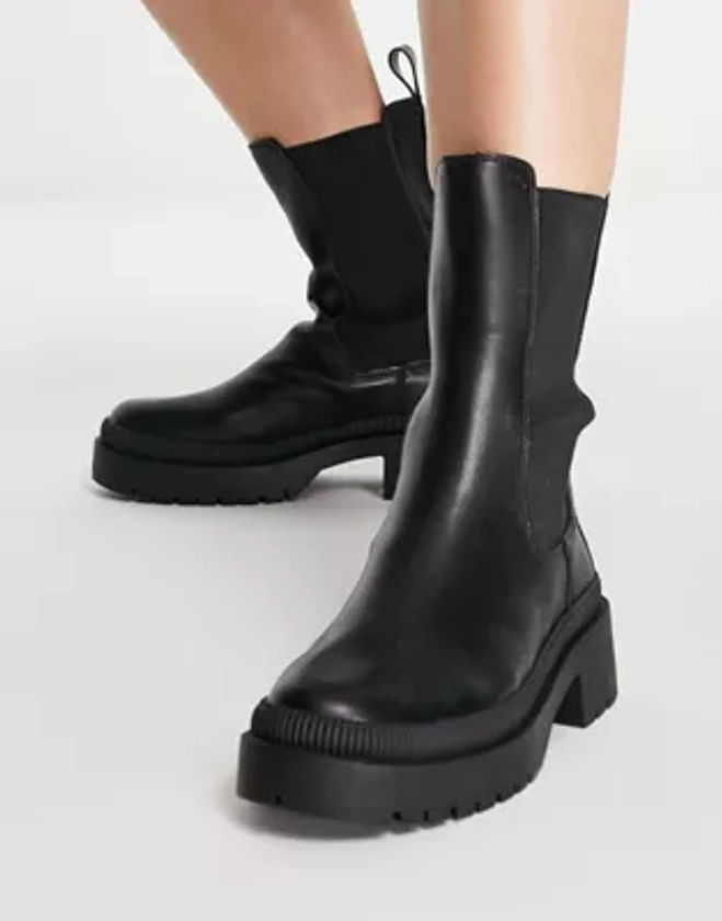 Miss Selfridge attitude black pu high ankle boot  | ASOS