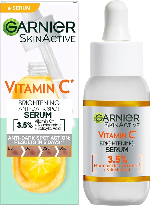 Garnier SkinActive Serum gegen dunkle Flecken, Gesichtsserum mit Vitamin C für jede Haut, Anti-Dark Spot Serum, 1 x 30 ml