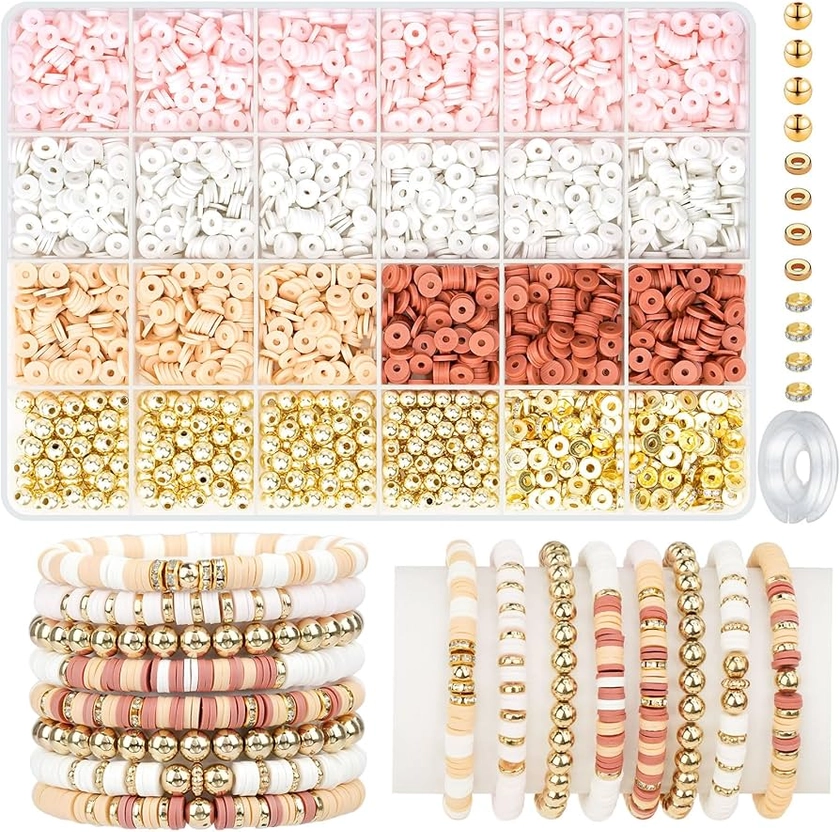 Gionlion 3000 Pcs Clay Beads for Bracelets, Bracelet Making kit Golden Beads for Jewelry Making, Charms Bracelet Kit DIY Arts and Crafts Birthday Gifts Toys