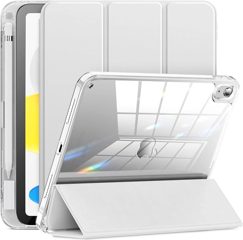 INFILAND Compatible with iPad 10th Generation Case 2022, iPad Case 10th Generation 10.9 Inch, Full Crystal Clear [ Anti-Yellowing ] with Special Slot for Pencil & Charging Adapter (Silver)