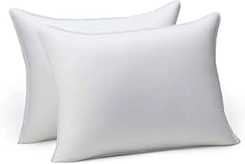 Amazon Basics Down Alternative Bed Pillow, Medium Density for Back and Side Sleepers, Standard, 26 x 20 Inch - Pack of 2, White