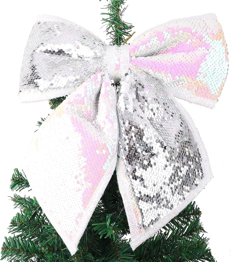 Christmas Concepts® 30cm Christmas Sequin Bow - 2 Colours in 1 Reversible Sequins - Iridescent & Silver - Christmas Tree Decorations : Amazon.co.uk: Home & Kitchen