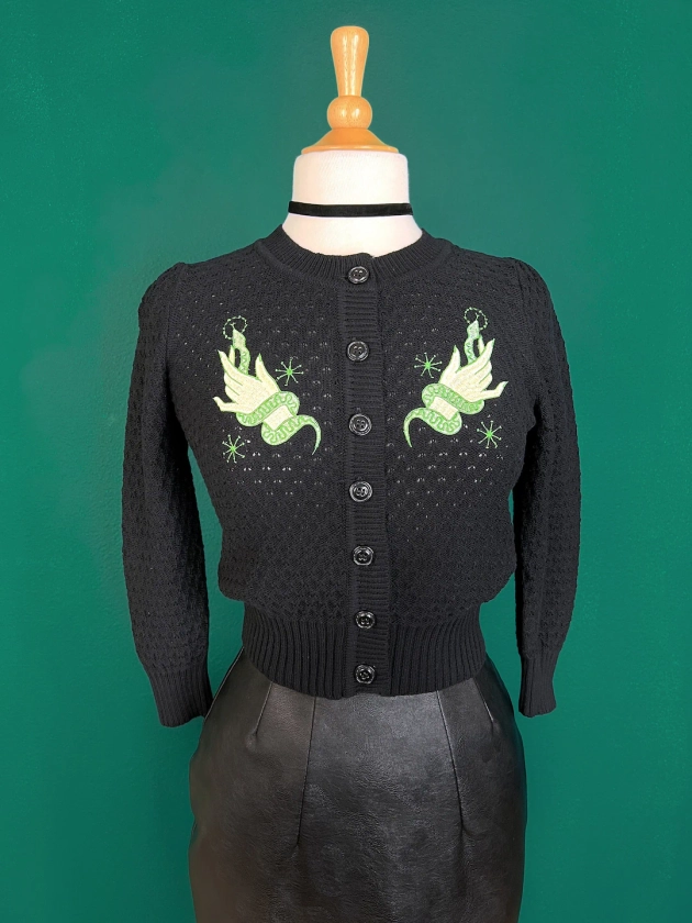 Snake Wrangler Cropped Cardigan in Black size S,M,L,XL Sweater Vintage inspired By MISCHIEF MADE, Snake
