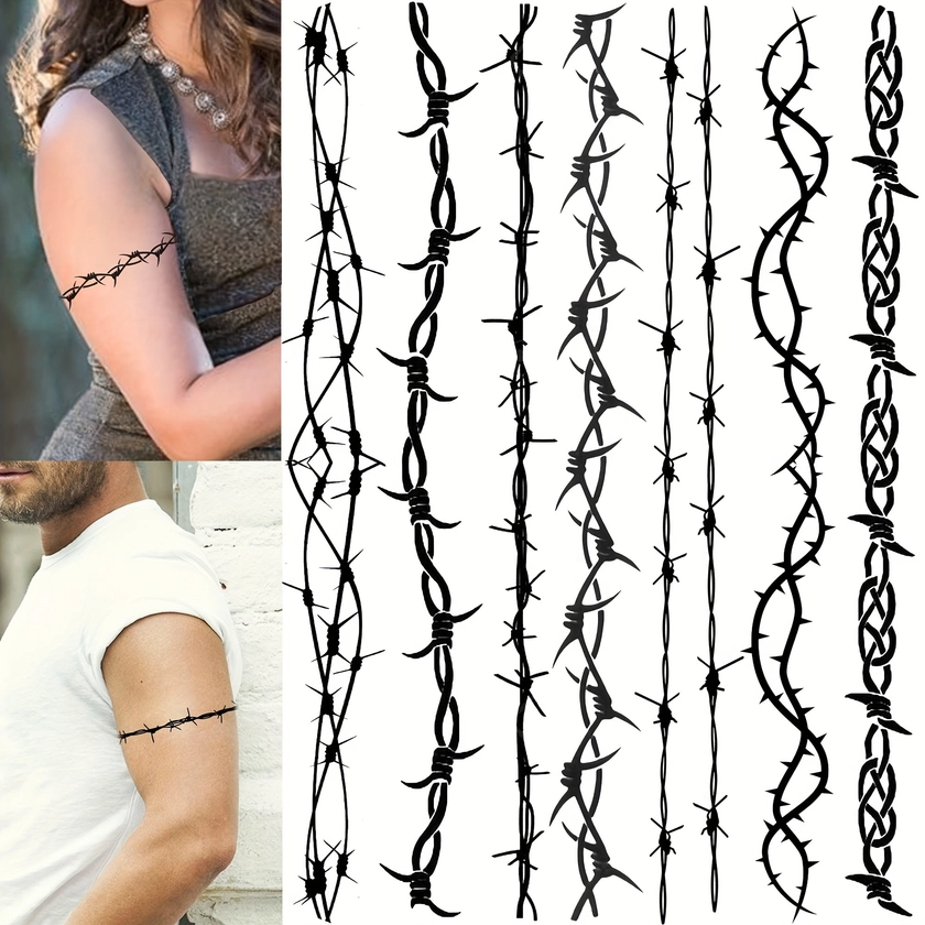 7 Sheets Barb Wire Temporary Tattoos For Women Men Adults, Halloween Barb Wire Tattoos Stickers, Prison Prisoner Tattoos Costume, * Arm Tattoo