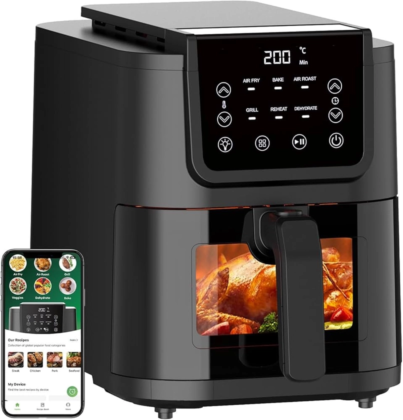 CHEFREE Air Fryer 5L avec Fenêtre Visible, 6 Programmes, Écran Tactile LED, 1500 W, Moins D'Huile et Économisé d'Énergie, Panier Antiadhésif, Friteuse à Air Compacte, AFW01