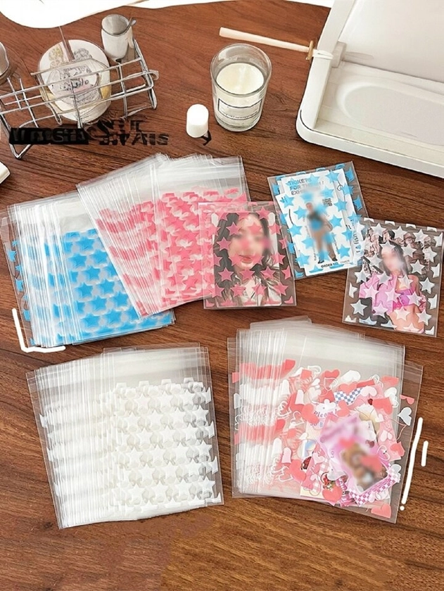 50pcs Self-sealing Plastic Bags With Heart & Star Design, Dustproof & Waterproof Pouches For Organizing Seeds, Jewelry, Cards And Documents