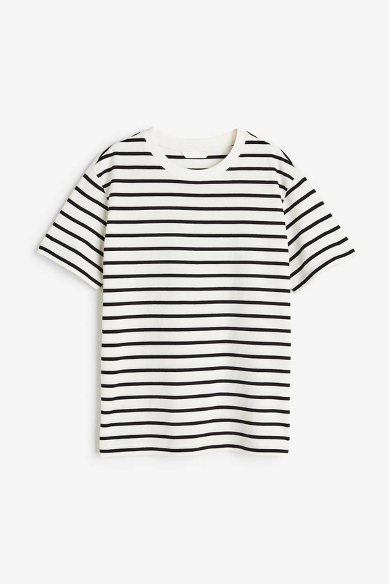 Cotton T-shirt - White/Black striped - Ladies | H&M IN