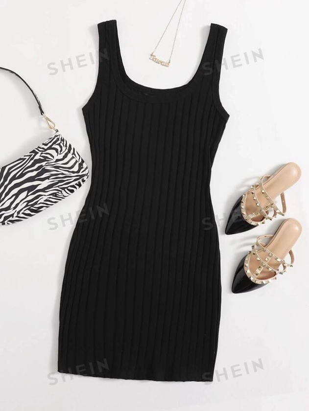 SHEIN Essnce Rib-knit Bodycon Dress